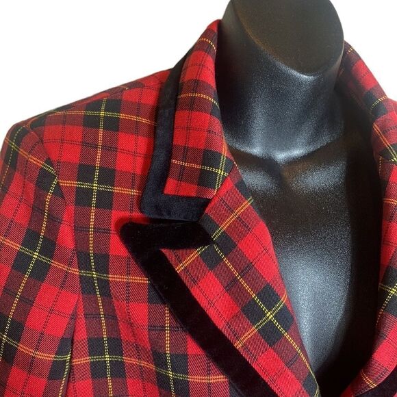 Maje blazer vanty plaid peak lapel red sz 40 academia preppy schoolgirl Scottish - Picture 8 of 13
